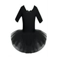 thumbnail image 1 of YONGHS Kids Girls Short Sleeves Ballet Dance Leotard Dress Mesh Tutu Skirt 2-14 Black 10-12, 1 of 7
