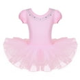 thumbnail image 1 of YONGHS Kids Girls Short Sleeves Ballet Dancewear Shiny Rhinestones Gymnastics Leotard Tutu Dress Pink 4-5, 1 of 7
