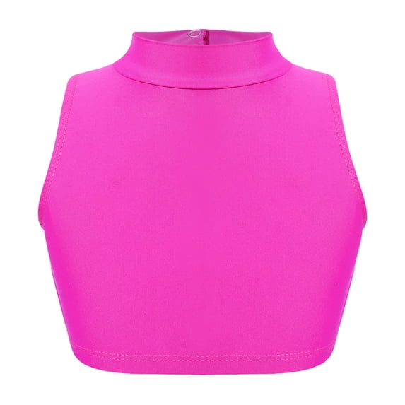 YONGHS Kids Girls Sleeveless Athletic Dance Crop Tops Criss Cross Back Vest Tank Tops Hot Pink 14