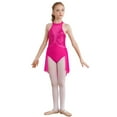 thumbnail image 1 of YONGHS Kids Girls Sleeveless Ballet Dance Leotard Irregular Dress Ballroom Latin Lyrical Dancewear Hot Pink 10, 1 of 7