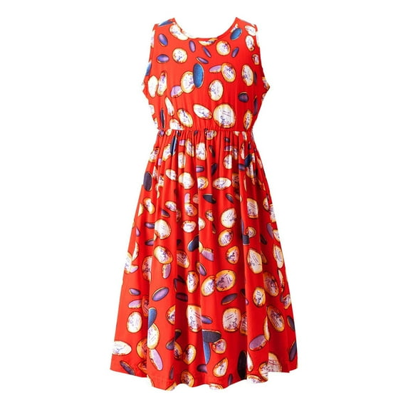 YONGHS Kids Girls Sleeveless Bohemian Beach Dress Flower Printed Summer Hawaiian Flowy Sundress Red 9-10