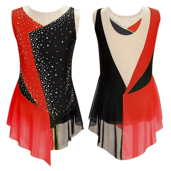 YONGHS Kids Girls Sleeveless Figure Ice Skating Dress Gymnastics Competition Leotard Costume Red 12