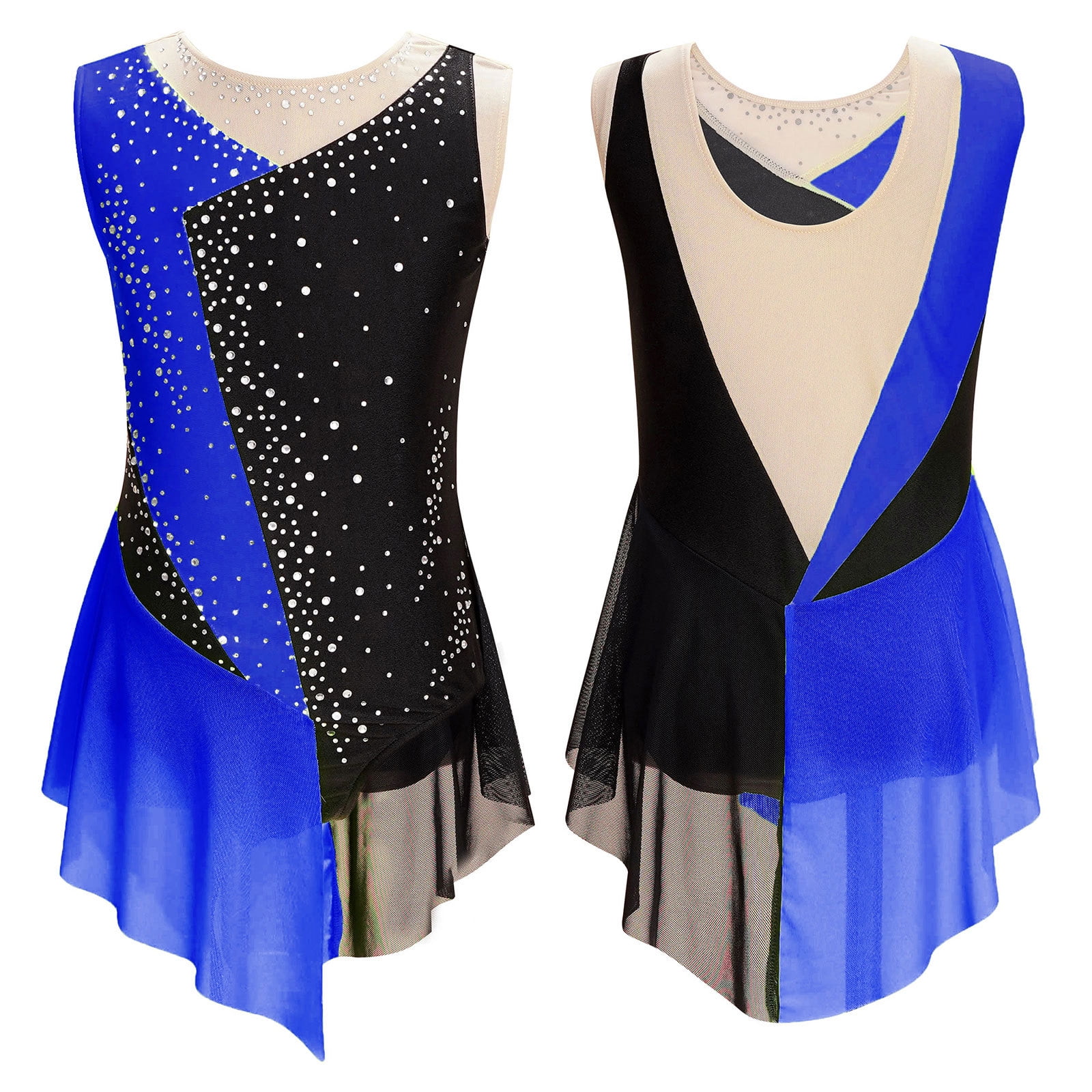 Alvivi Kids Girls Shiny Diamond Sleeveless Figure Ice Skating Dress Gymnastics Ballet Dance Leotard White 16