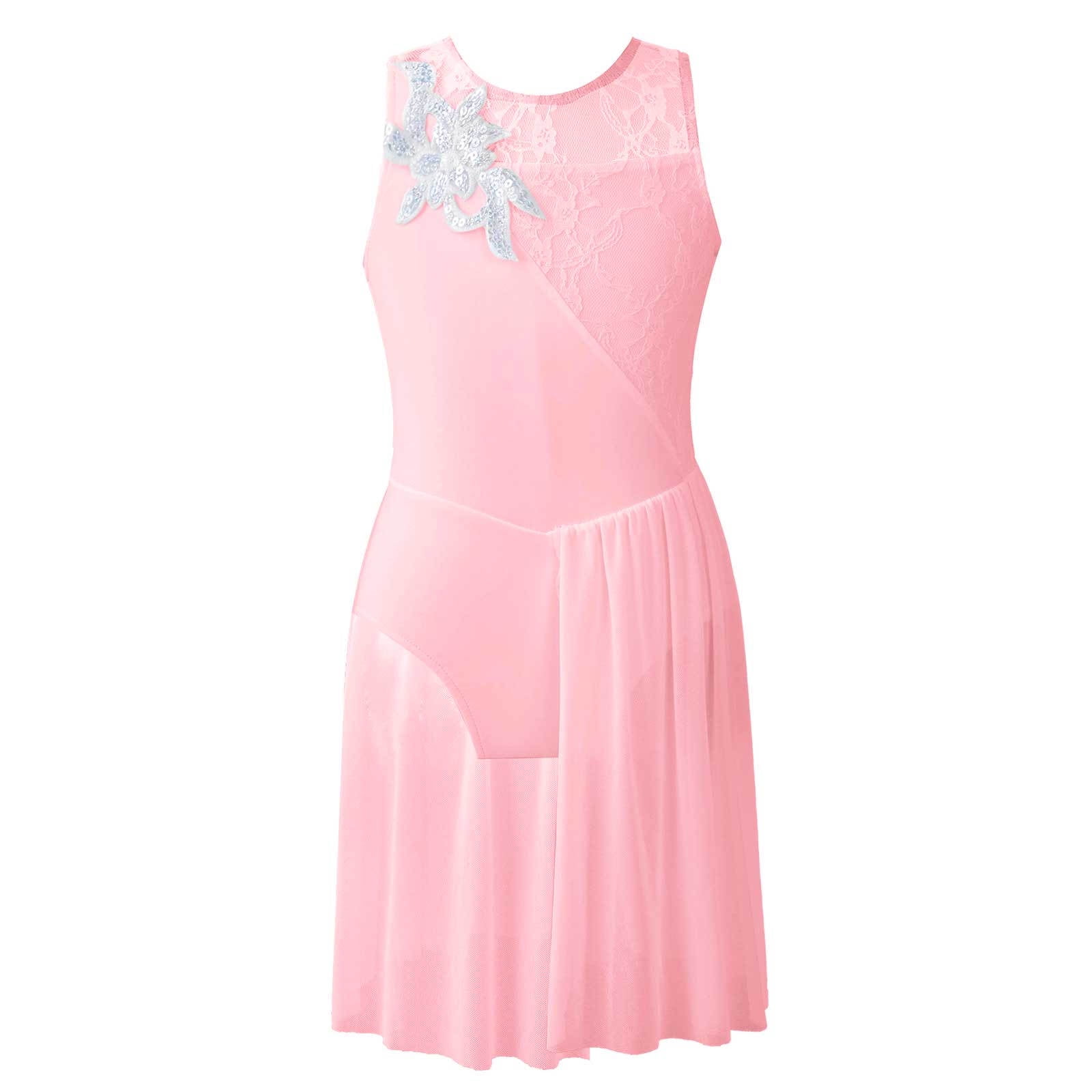 YONGHS Kids Girls Sleeveless Flower Lace Ballet Dance Leotard Tulle Skirt Latin Dress