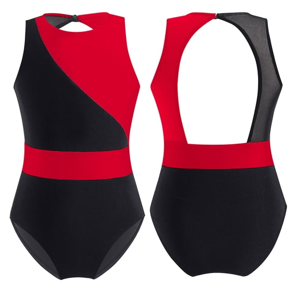 YONGHS Kids Girls Sleeveless Gymnastic Leotard Ballet Dance Training Jumpsuit 4-16 Red&Black 12