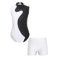 thumbnail image 1 of YONGHS Kids Girls Sleeveless Gymnastics Dance Leotard Bodysuit with Athletic Shorts Set Black&White 12, 1 of 7