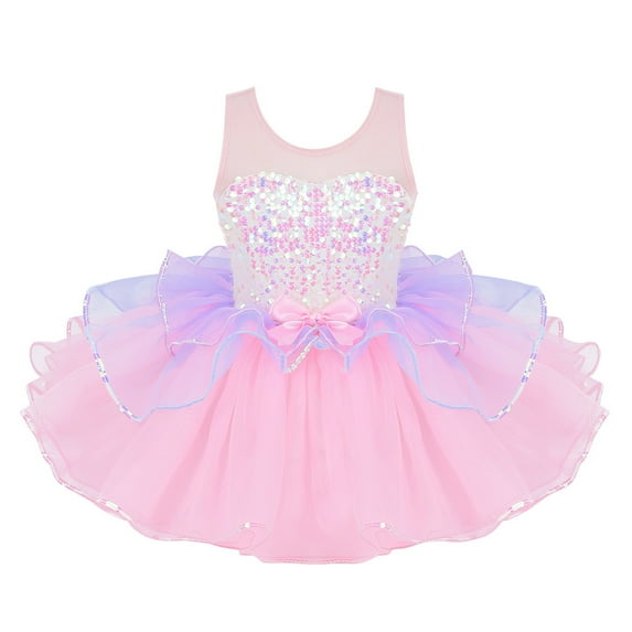 YONGHS Kids Girls Sleeveless Tutu Ballet Dance Ballerina Leotard Dress Princess Dancewear Costume Pink 3
