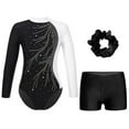 thumbnail image 1 of YONGHS Kids Girls Sparkle Diamond Gymnastic Tumbling Leotard Bodysuit with Shorts Hair Band Set White&Black 6, 1 of 7