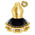 thumbnail image 1 of YONGHS Kids Girls Sparkle Hip Hop Jazz Dance Outfits Gymnastic Ballet Leotard Tutu Dress Gold 12, 1 of 6