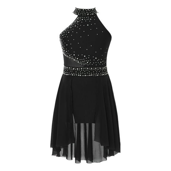 YONGHS Kids Girls Sparkle Ice Skating Modern Contemporary Ballet Latin Lyrical Dance Dress Black 12