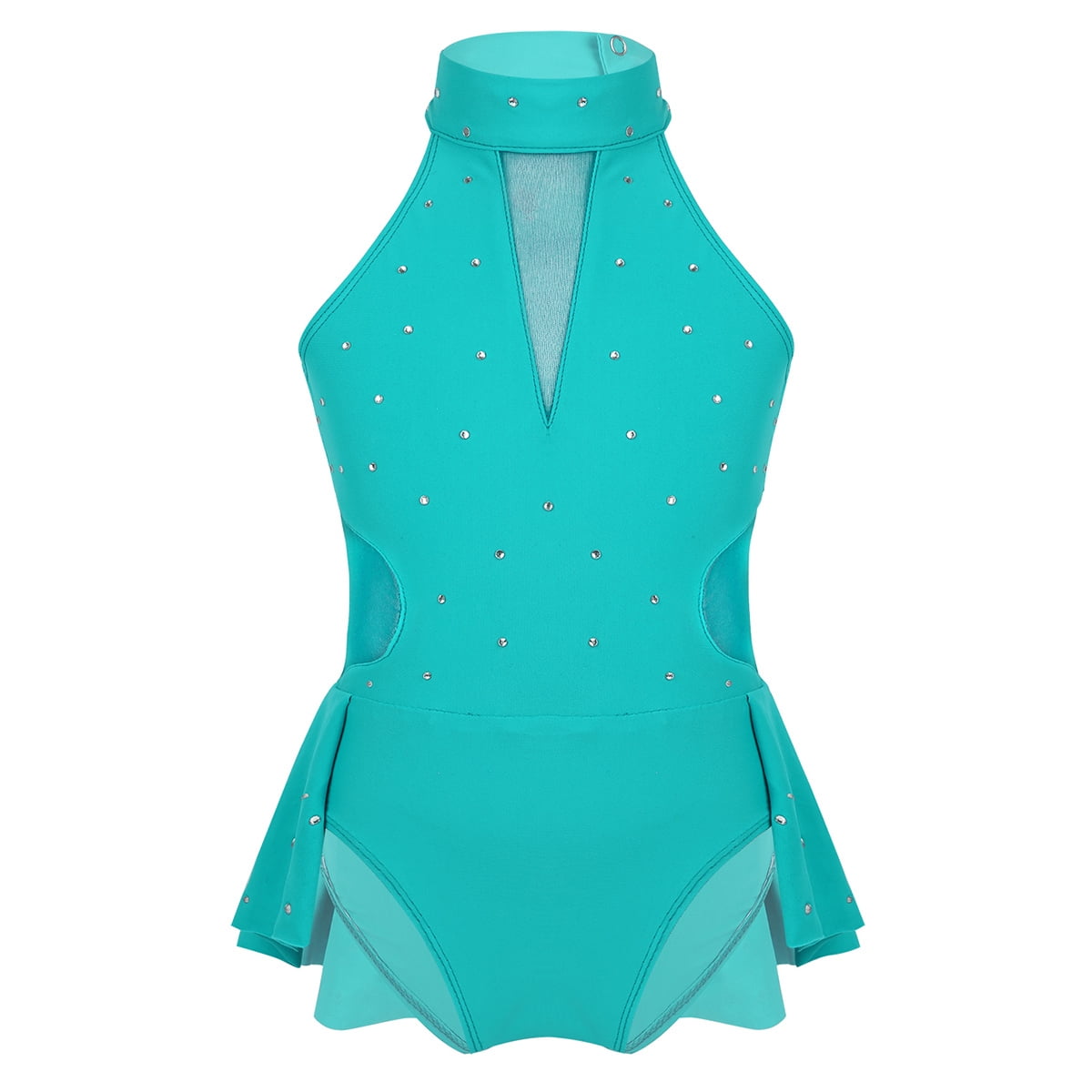 Doomiva Kids Girls Rhinestone Figure Ice Roller Skating Dress Skirted Leotard Competition Dancewear Red 6