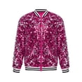 thumbnail image 1 of YONGHS Kids Girls Sparkly Sequins Baseball Coat Long Sleeve Disco Dance Party Bomber Jacket Hot Pink 14, 1 of 1