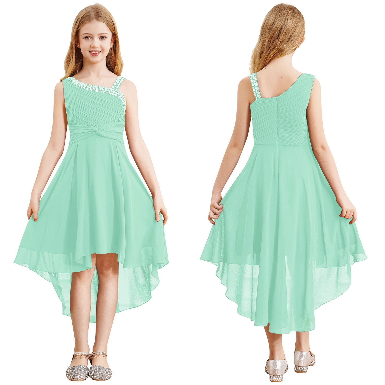 FKKFYY Girls High Low Dress - Sleeveless Lace Tulle Flower Girl Dress For Special Occasions - View #2