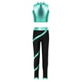 thumbnail image 1 of YONGHS Kids Girls Stage Performance Workout Outfits Metallic Vest with Rhinestones Striped Pants Set Blue Green 16, 1 of 5