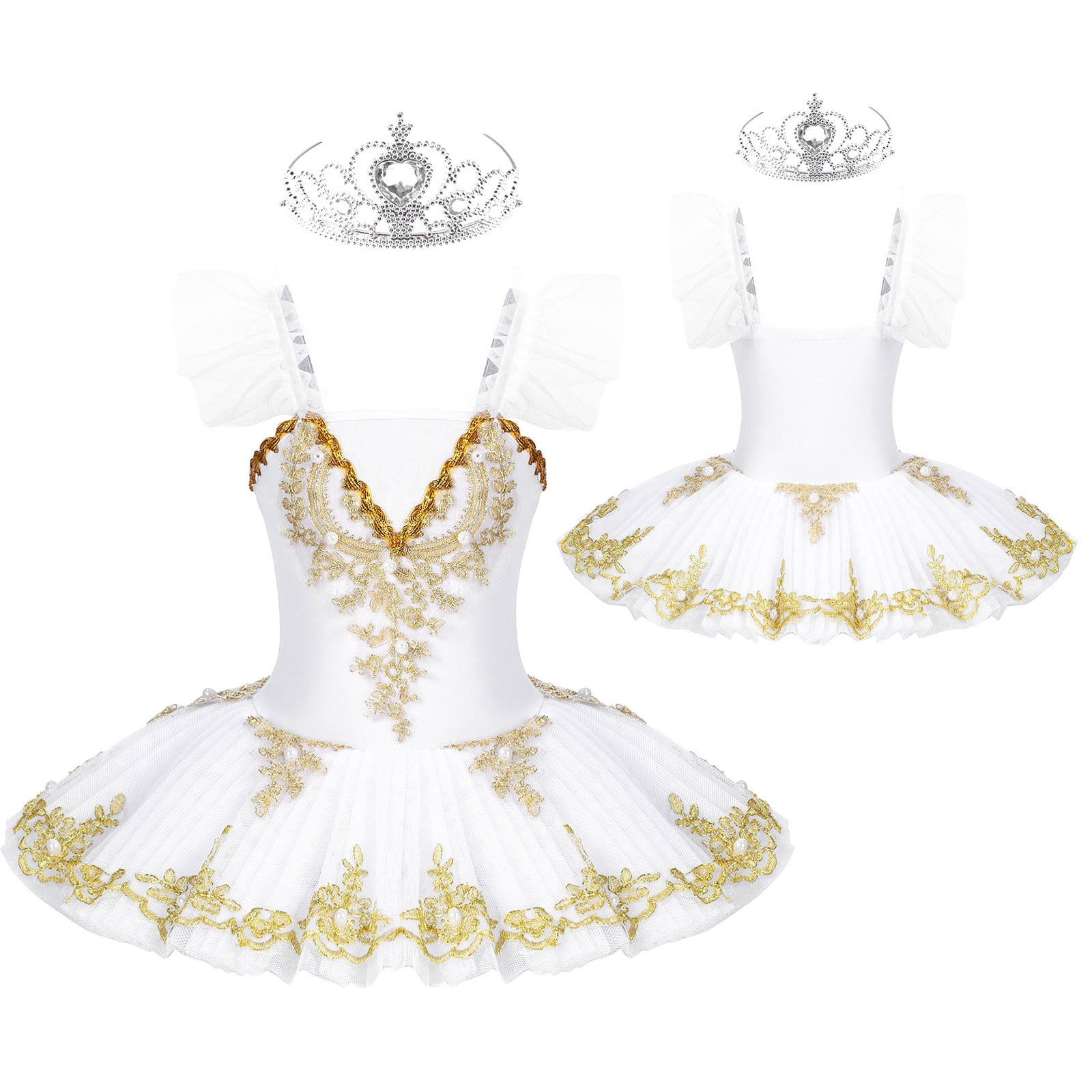 YONGHS Kids Girls Swan Lake Ballet Tutu Dress Camisole Skirted Leotard ...