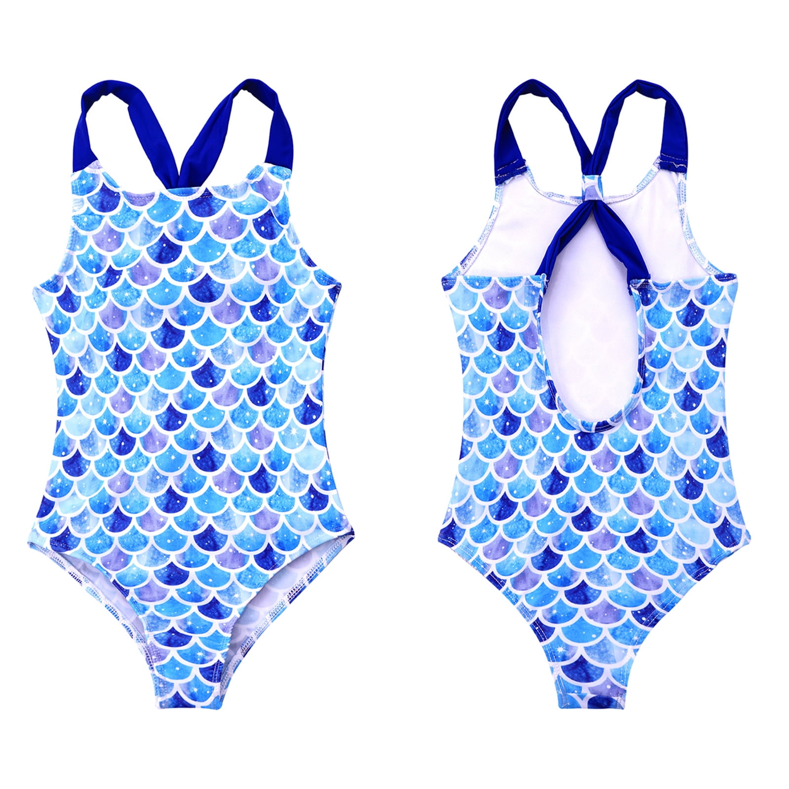 YONGHS Kids Girls Swimsuit Criss Cross Back One Piece Swimming Bathing ...