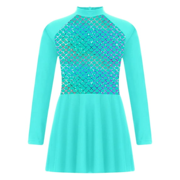 YONGHS Kids Girls Swimwear Cover Ups UPF 50+ Long Sleeve Rash Guard Swim Dress Beach Bathing Suit Green 6