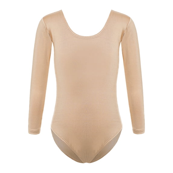 YONGHS Kids Girls Team Basic Gymnastics Ballet Dance Leotards Long Sleeves Nude Undergarment Leotard Round Neck 13-14