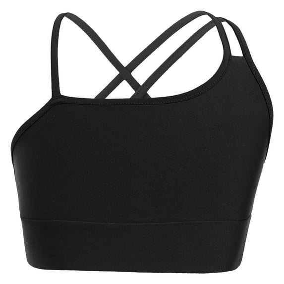 YONGHS Kids Girls Training Sports Bras Gym Yoga Workout Tank Top Athletic Crop Tops T-Shirt Black 6