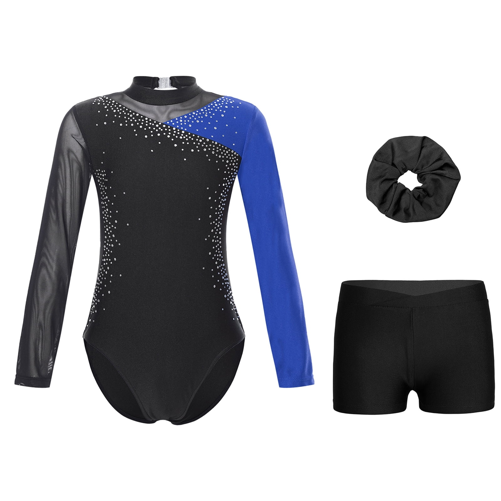 YONGHS Kids Girls Tumbling Outfit Sparkly Gymnastics Leotard Long