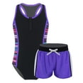 thumbnail image 1 of YONGHS Kids Girls Two Piece Athletic Swimsuit Racer Back Jumpsuit with Boyshorts Bathing Suit Purple 10, 1 of 7