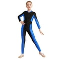 thumbnail image 1 of YONGHS Kids Girls Unitard Long Sleeve Zipper Metallic Skating Dance Jumpsuit Full Body Bodysuit Royal Blue 16, 1 of 7