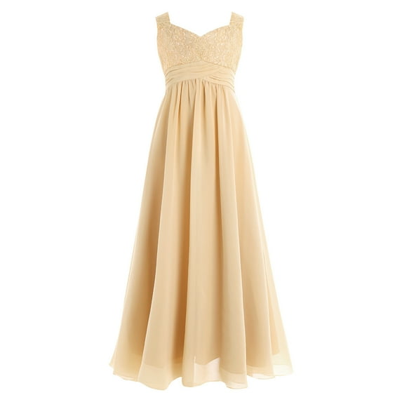 YONGHS Kids Girls Wedding Bridesmaid Dress Lace Chiffon Maxi Long Gown 4-16