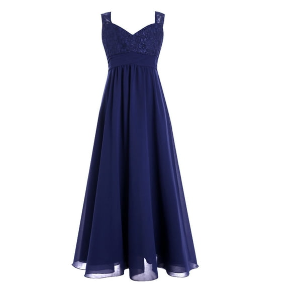 YONGHS Kids Girls Wedding Bridesmaid Dress Lace Chiffon Maxi Long Gown 4-16
