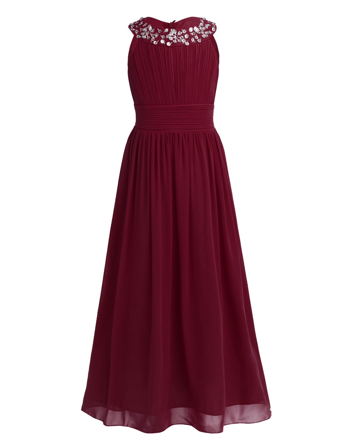 Lace Top Halter Neck Chiffon Long Junior Bridesmaid Dress Olive Green