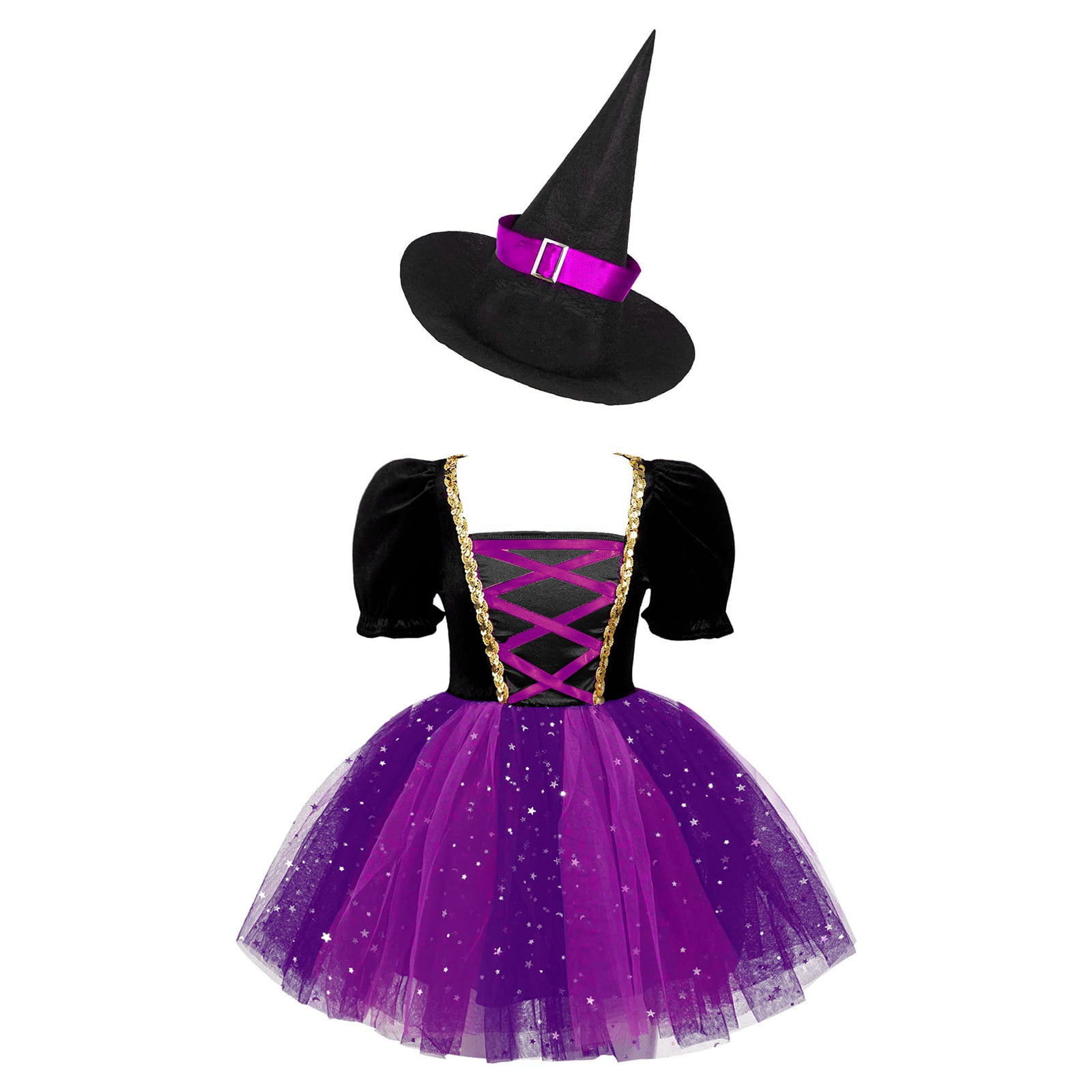 YONGHS Kids Girls Witch Deluxe Halloween Costumes Fairytale Tutu Dress