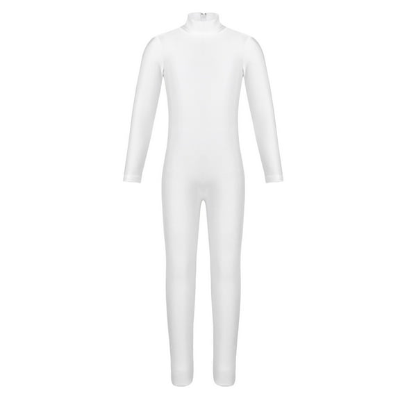 YONGHS Kids Girls Zipper Back Full Body Gymnastics Jumpsuit Unitard Bodysuit Dancewear Ivory 9-10