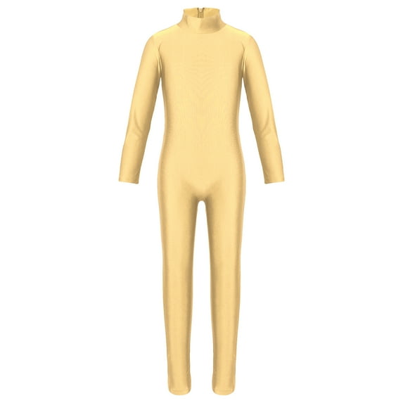 YONGHS Kids Girls Zipper Back Full Body Gymnastics Jumpsuit Unitard Bodysuit Dancewear Nude 9-10