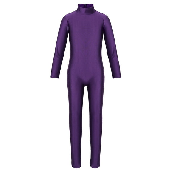 YONGHS Kids Girls Zipper Back Full Body Gymnastics Jumpsuit Unitard Bodysuit Dancewear Purple 13-14