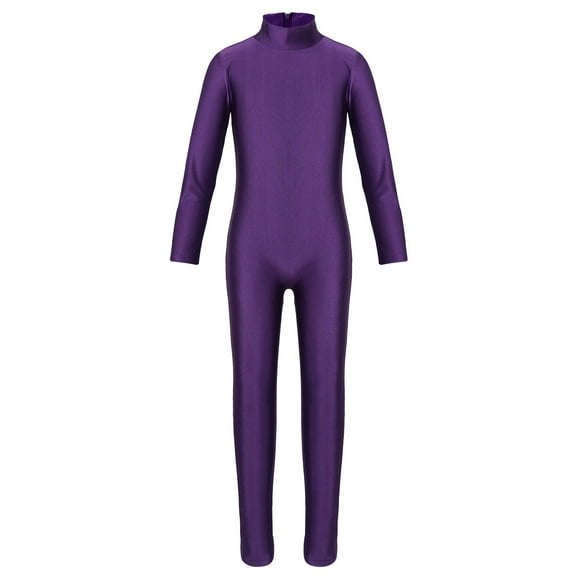 YONGHS Kids Girls Zipper Back Full Body Gymnastics Jumpsuit Unitard Bodysuit Dancewear Purple 3-4