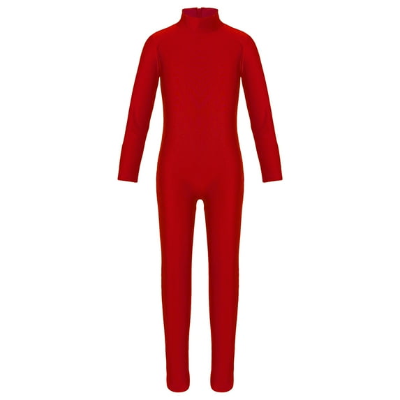 YONGHS Kids Girls Zipper Back Full Body Gymnastics Jumpsuit Unitard Bodysuit Dancewear Red 11-12