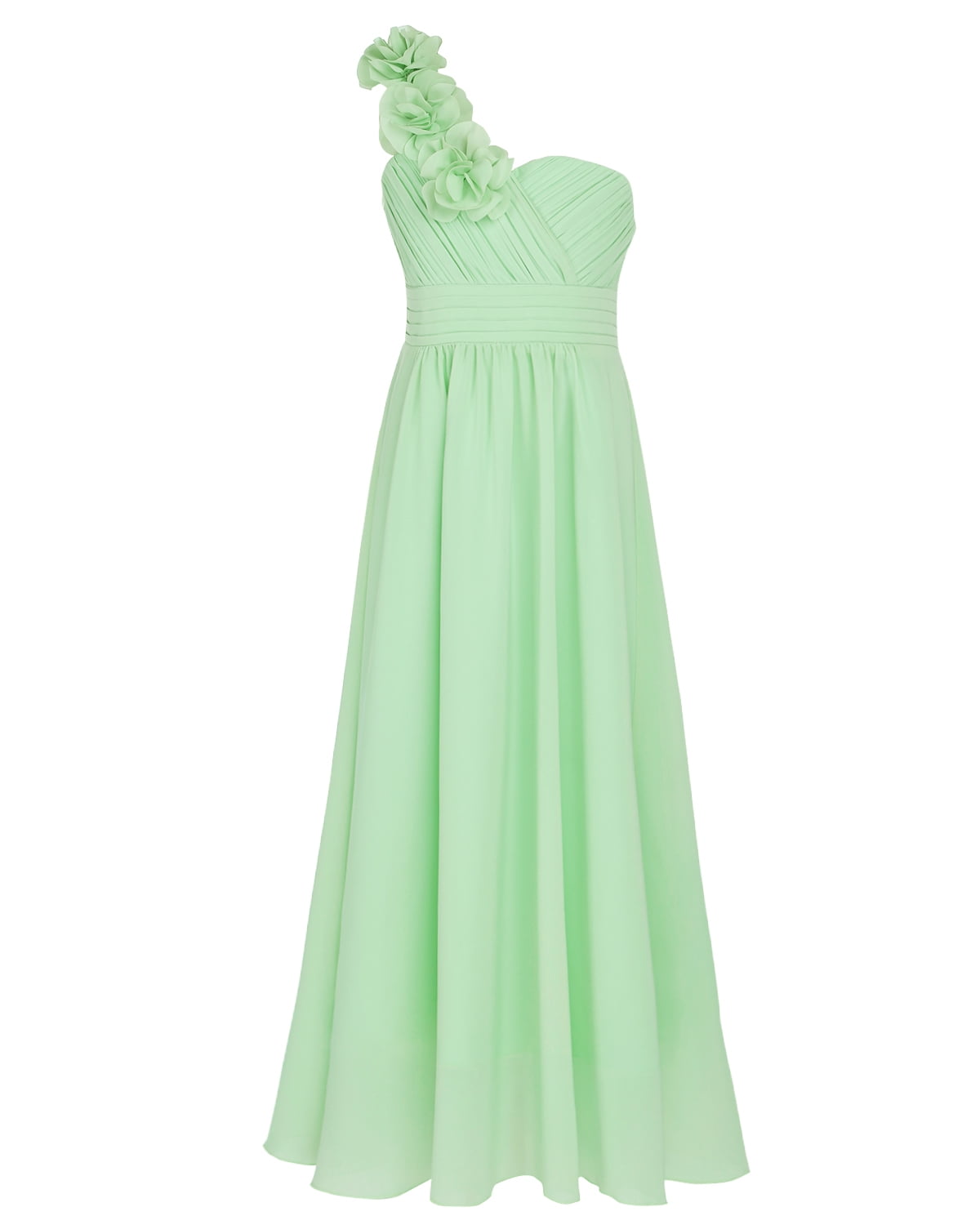 YONGHS Kids One Shoulder Chiffon Flower Girl Dress Junior Bridesmaid  Pageant Prom Dresses Light Green 14 - Walmart Business Supplies