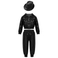 thumbnail image 1 of YONGHS Kids Sequin Performance Jazz Hip Hop Dance Outfits Long Sleeve Jacket Top with Pants Hat Set Black 7-8, 1 of 7