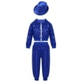 thumbnail image 1 of YONGHS Kids Sequin Performance Jazz Hip Hop Dance Outfits Long Sleeve Jacket Top with Pants Hat Set Blue 4-5, 1 of 7