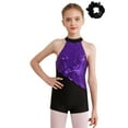 thumbnail image 1 of YONGHS Leotards for Girls Gymnastics Dance Biketards with Hair Tumbling Athletic Jumpsuit Purple&Black 8, 1 of 7