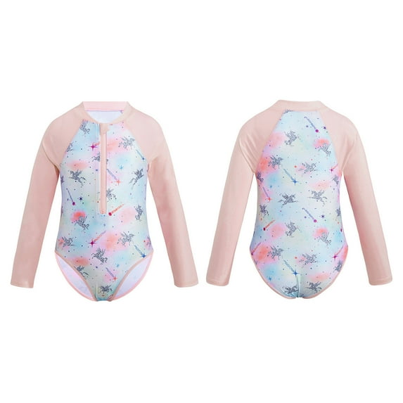 YONGHS Little Big Girls Floral Palm Rash Guard Shirt Sun Protective Swimsuit Swimwear Multi Horse 10
