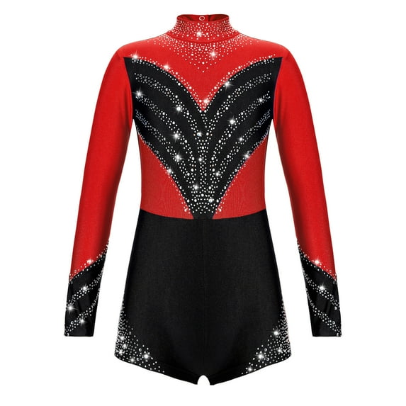 YONGHS Long Sleeve Gymnastic Leotard for Girls Ballet Dance Jumpsuit Unitard Figure Skating Costume Red 10