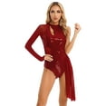 thumbnail image 1 of YONGHS Lyrical Dance Dress for Women Sequins One Shoulder Halter Leotard Figure Skating Costume Burgundy XL, 1 of 7