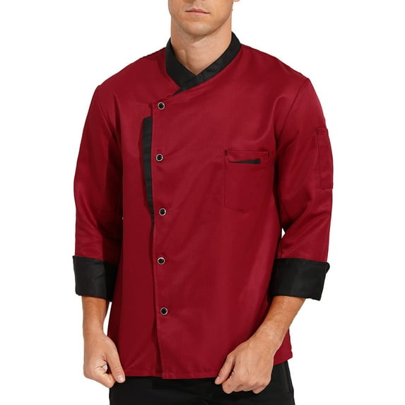 YONGHS Men Women Chef Jacket Long Sleeve Restaurant Hotel Work Clothes Kitchen Cooking Uniform Burgundy 4XL