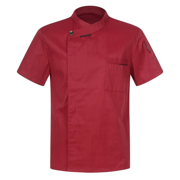 YONGHS Men Women Short&Long Sleeve Chef Coat Unisex Restaurant Kitchen Cook Jacket Uniform Shirt Burgundy Short Sleeve L