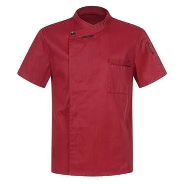YONGHS Men Women Short&Long Sleeve Chef Coat Unisex Restaurant Kitchen Cook Jacket Uniform Shirt Burgundy Short Sleeve M