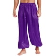 thumbnail image 1 of YONGHS Men's Arabian Prince Satin Pants Elastic Waistband Loose Bloomers Trousers Costumes Purple M, 1 of 7
