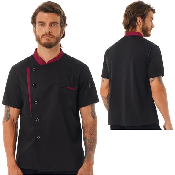 YONGHS Men's Chef Coat Kitchen Canteen Jacket Uniform with Pocket M-4XL A Black XXL