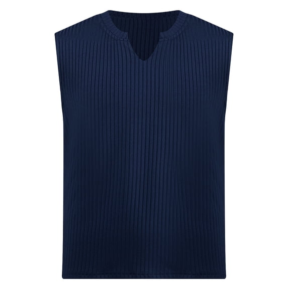 YONGHS Men's Fitness Ribbed Tank Top Muscle Vest Gym Bodybuilding Sleeveless Sports Workout Shirt Navy Blue 3XL