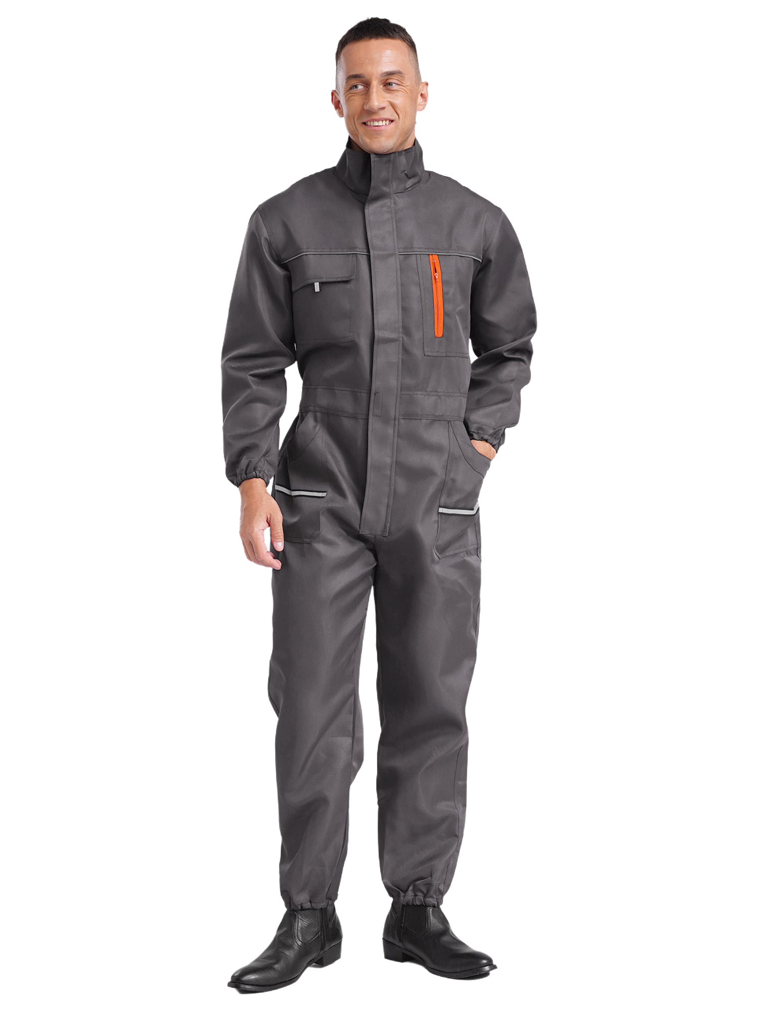 Men's Lightweight Cotton Blend Mechanic Jumpsuit Workwear Coverall – Elastic Waist