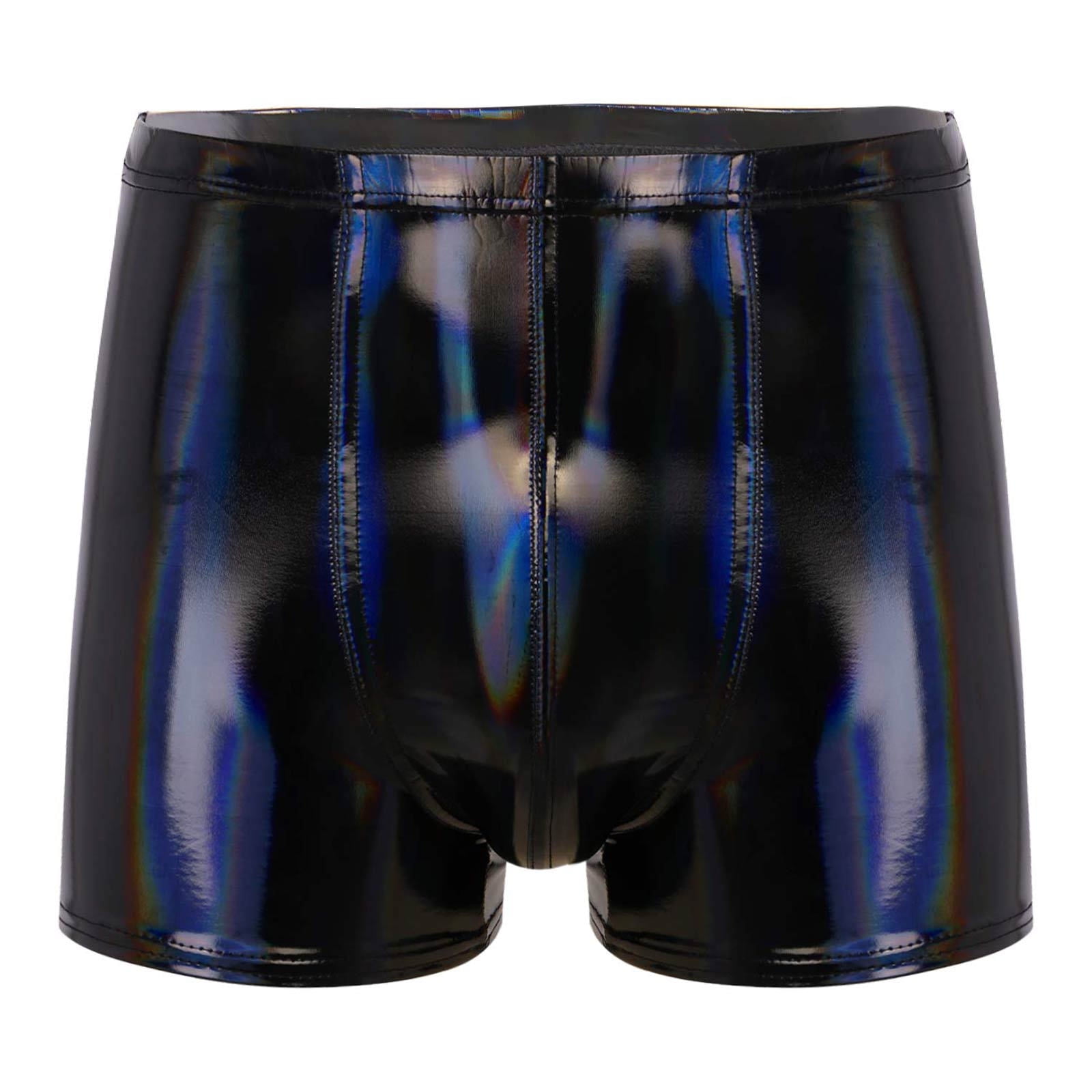 YONGHS Men's Leather Boxer Briefs Low Rise Pouch Trunks Underwear